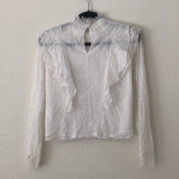 H&M Ruffle and Lace Long Sleeve Off-White Blouse Size 4 - Picture 10 of 10
